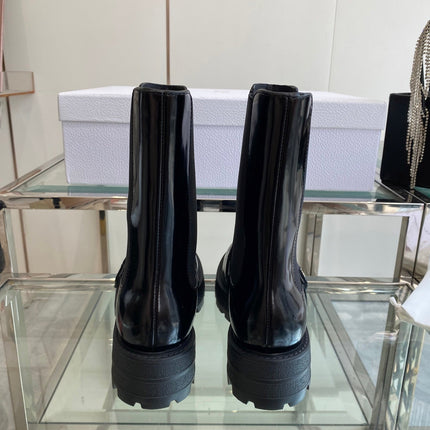 DIOR 25S D-QUEST ANKLE BOOT 35MM IN BLACK GLOSSY CALFSKIN GOLD HARDWARE