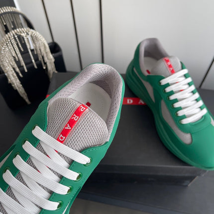 PRADA 26S AMERICA CUP SNEAKERS IN TEAL GREEN SOFT RUBBER AND BIKE FABRIC