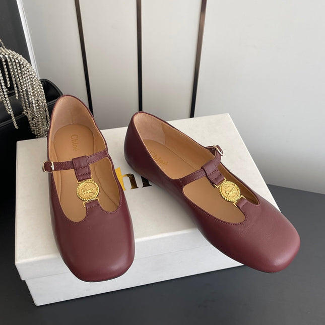 CHLOÉ 26S MARY JANE SHOES IN DARK RED CALFSKIN