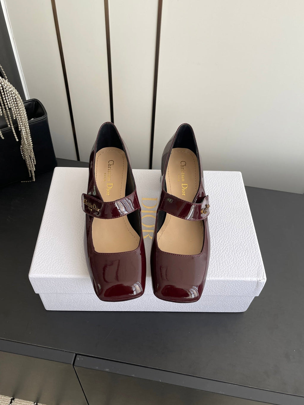 DIOR 26S MARY JANE 45 MM IN DARK RED GLOSSY CALFSKIN