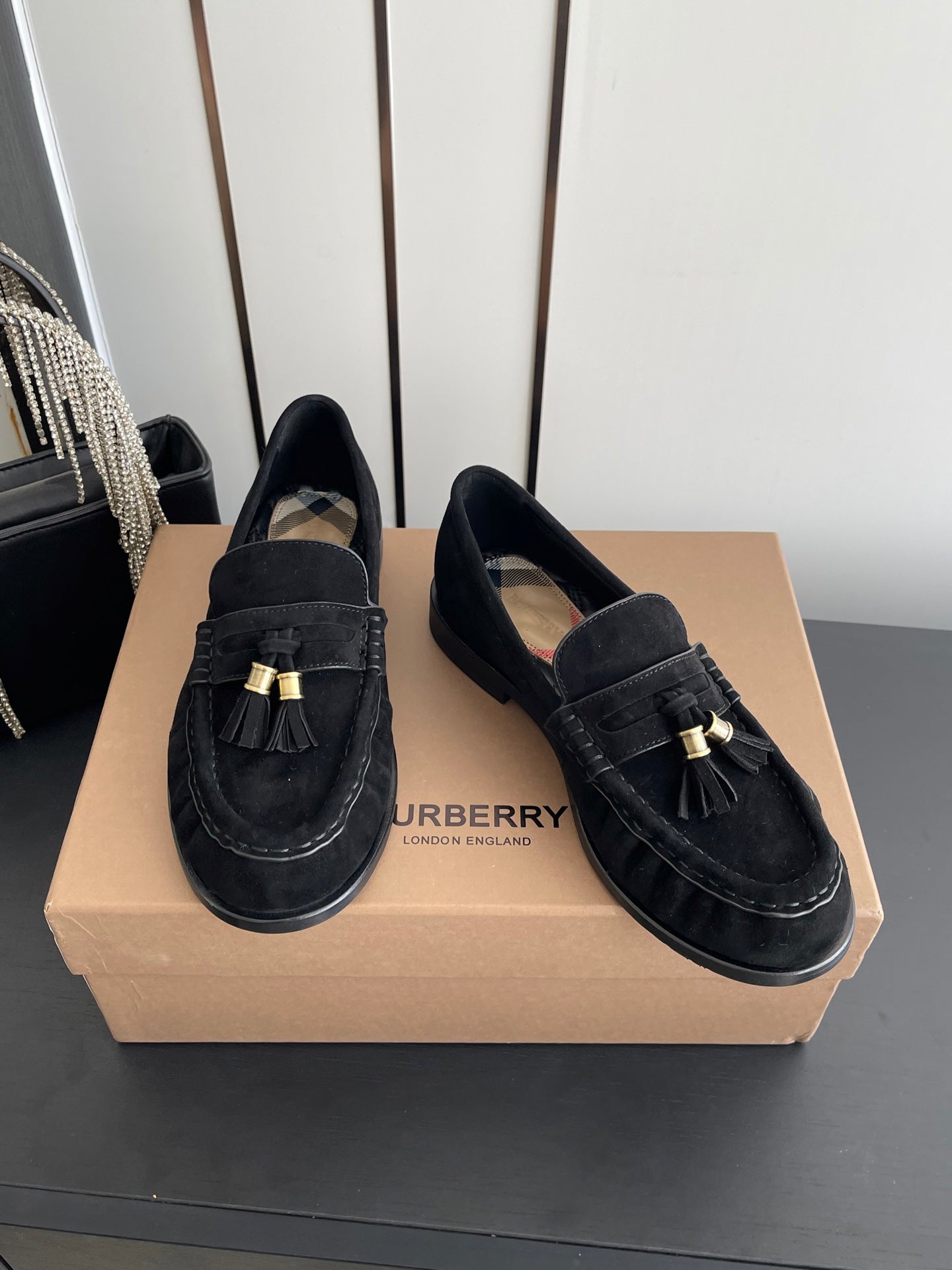 BURBERRY 26S LOAFERS IN BLACK SUEDE