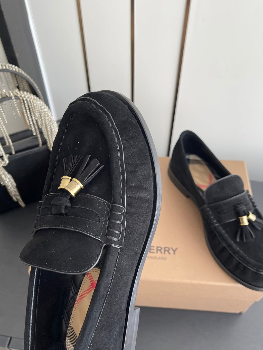 BURBERRY 26S LOAFERS IN BLACK SUEDE