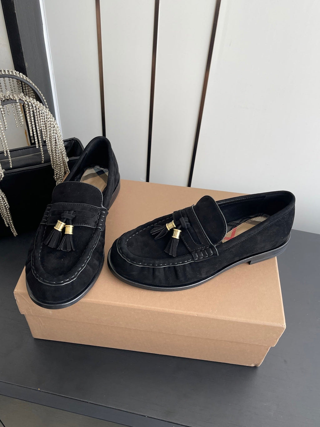 BURBERRY 26S LOAFERS IN BLACK SUEDE
