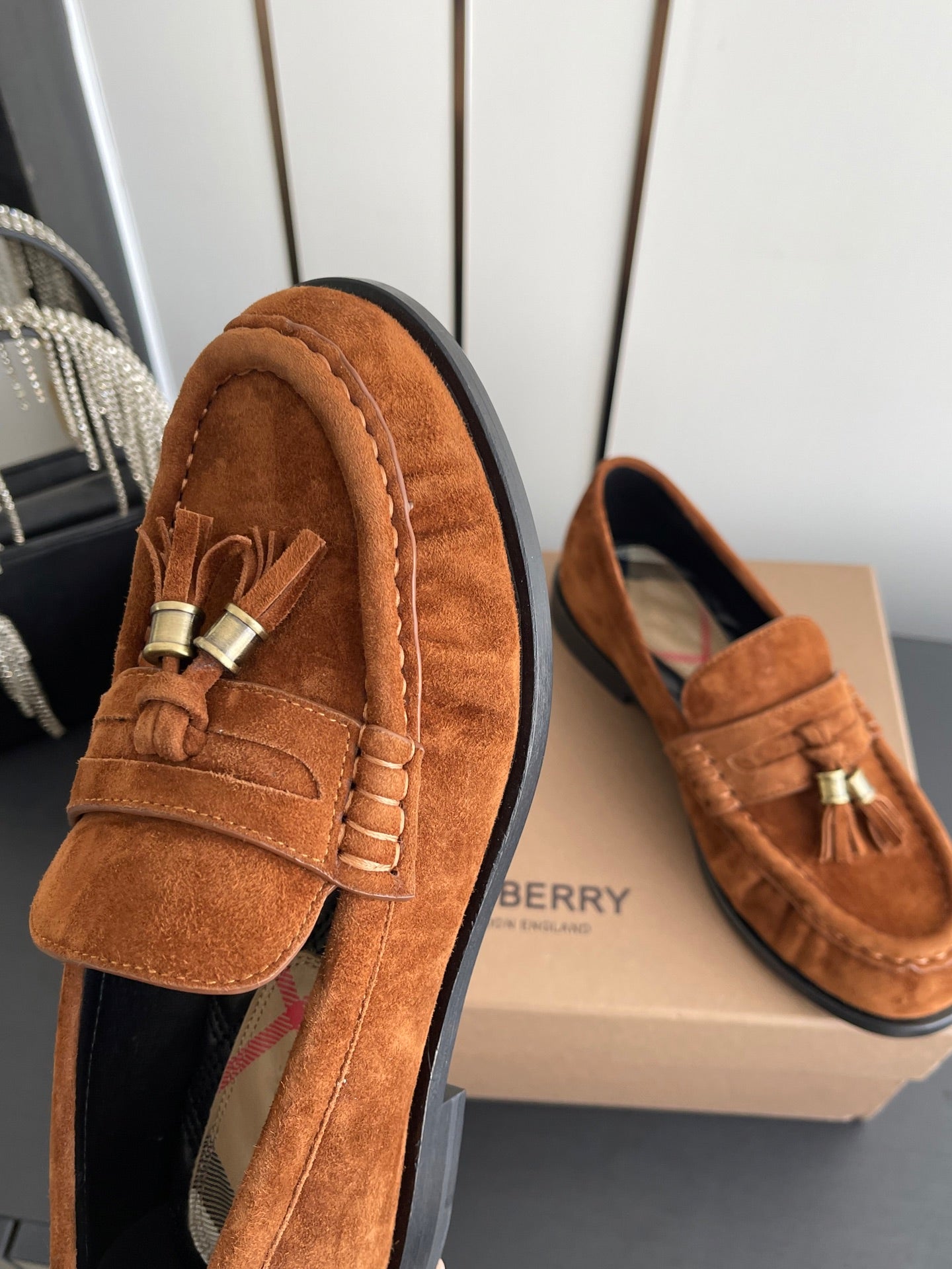 BURBERRY 26S LOAFERS IN BROWN SUEDE
