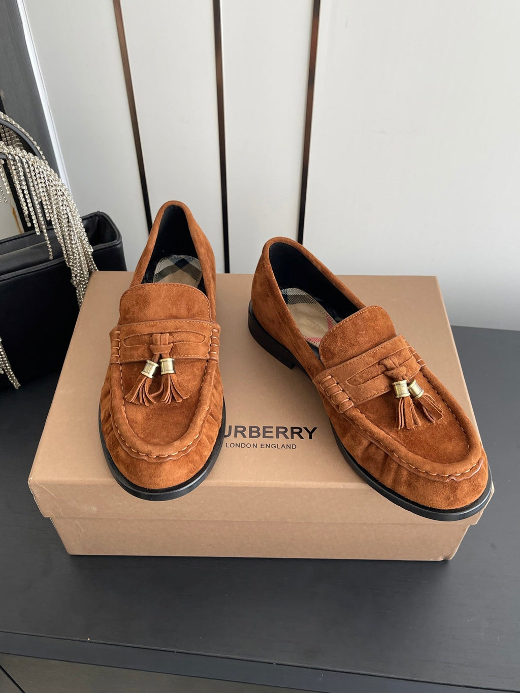 BURBERRY 26S LOAFERS IN BROWN SUEDE