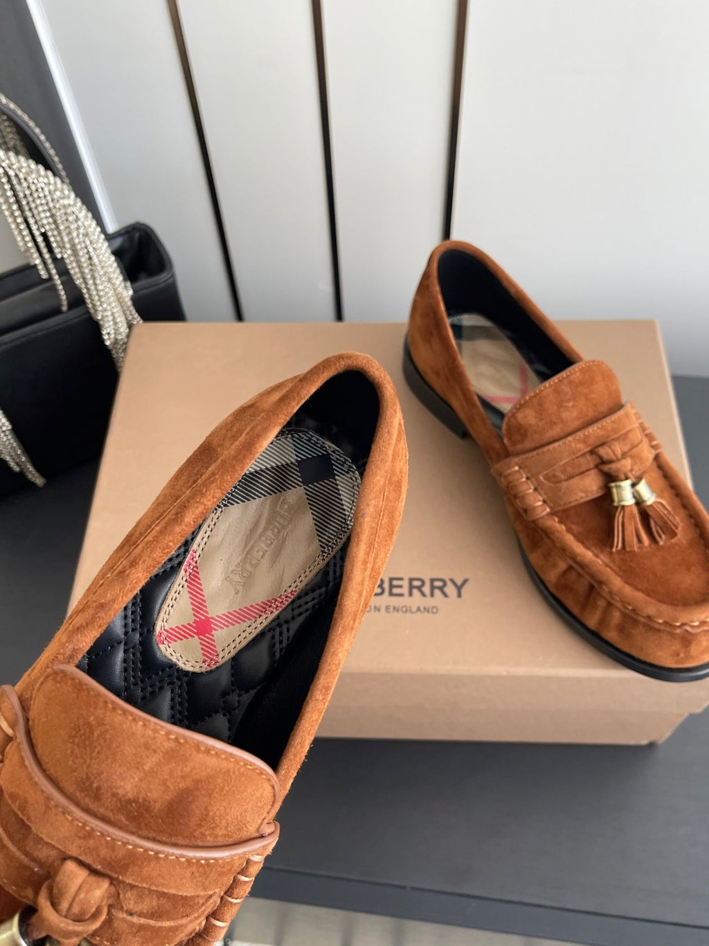 BURBERRY 26S LOAFERS IN BROWN SUEDE