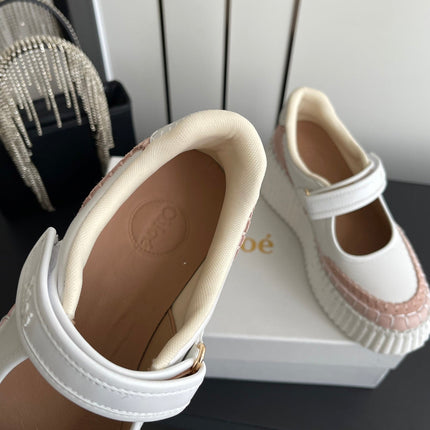 CHLOE 26S MARY JANE SNEAKERS IN WHITE CALFSKIN MIX LIGHT PINK SUEDE
