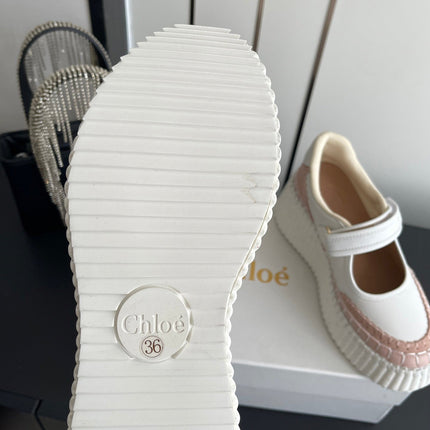 CHLOE 26S MARY JANE SNEAKERS IN WHITE CALFSKIN MIX LIGHT PINK SUEDE