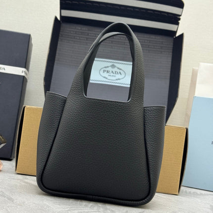 PRADA 25S TOTE MINI BAG 18 IN BLACK CALFSKIN GOLD HARDWARE