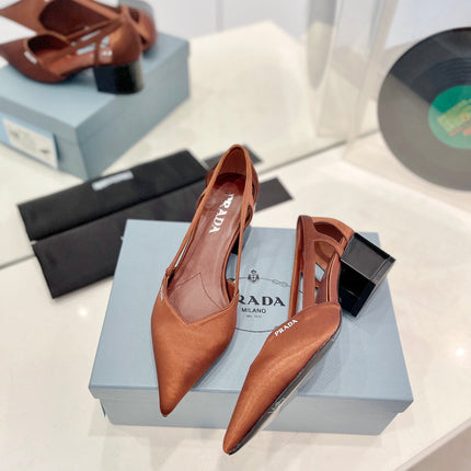 PRA BRUSHED CUT-OUT PUMPS RUSSET SATIN