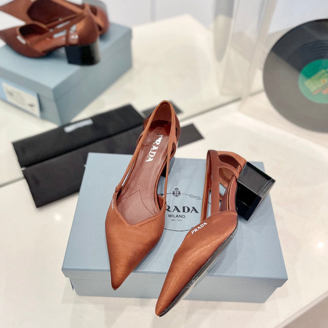 PRA BRUSHED CUT-OUT PUMPS RUSSET SATIN
