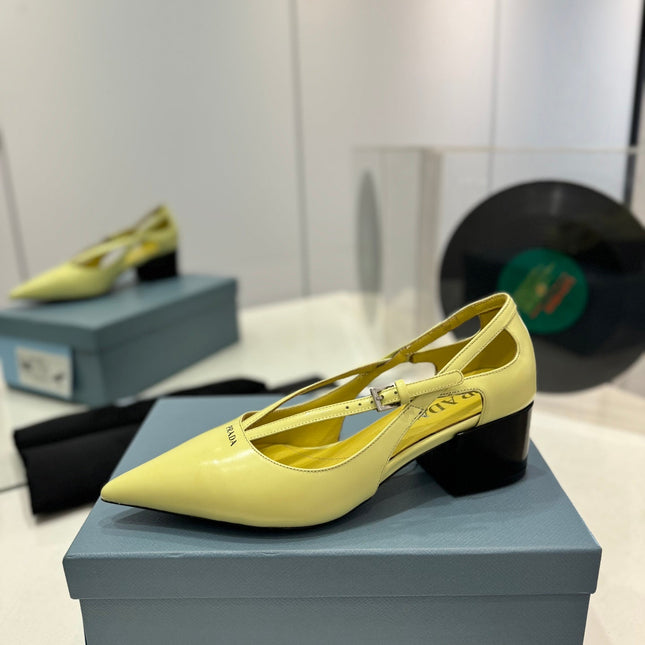 PRA STRAP CUT-OUT PUMPS PASTEL YELLOW CALFSKIN