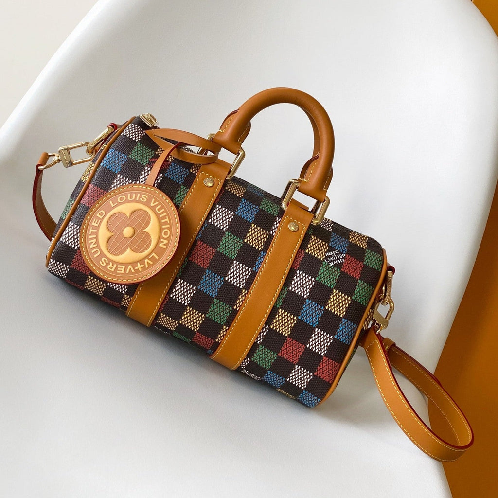 LV 25S KEEPALL BANDOULIÈRE BAG 25 IN MULTIPLE LV VERT DAMIER EBENE CANVAS
