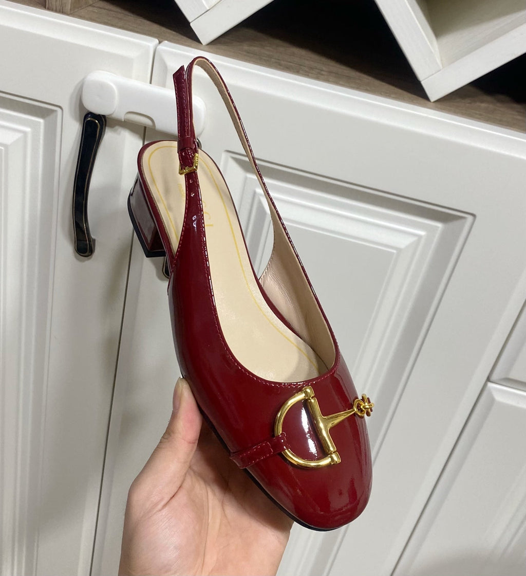 GUCCI 26S SLINGBACK FLATS IN DARK RED CALFSKIN