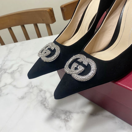 GUCCI 26S HIGH-HEELED SHOES 85 MM IN BLACK SUEDE WITH CRYSTAL