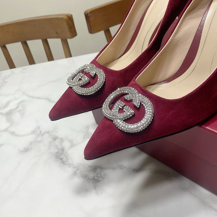 GUCCI 26S HIGH-HEELED SHOES 85 MM IN DARK RED SUEDE WITH CRYSTAL