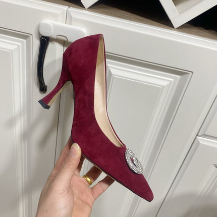 GUCCI 26S HIGH-HEELED SHOES 85 MM IN DARK RED SUEDE WITH CRYSTAL