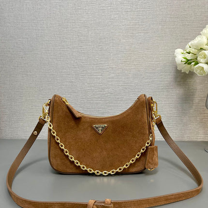 HOBO BAG 23 IN RUSSET BROWN SUEDE GOLD CHAIN