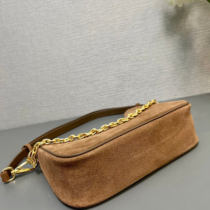 HOBO BAG 23 IN RUSSET BROWN SUEDE GOLD CHAIN