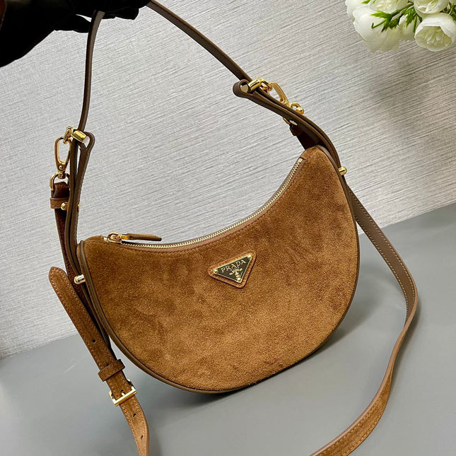 MOON HANDBAG 22 IN RUSSET BROWN SUEDE