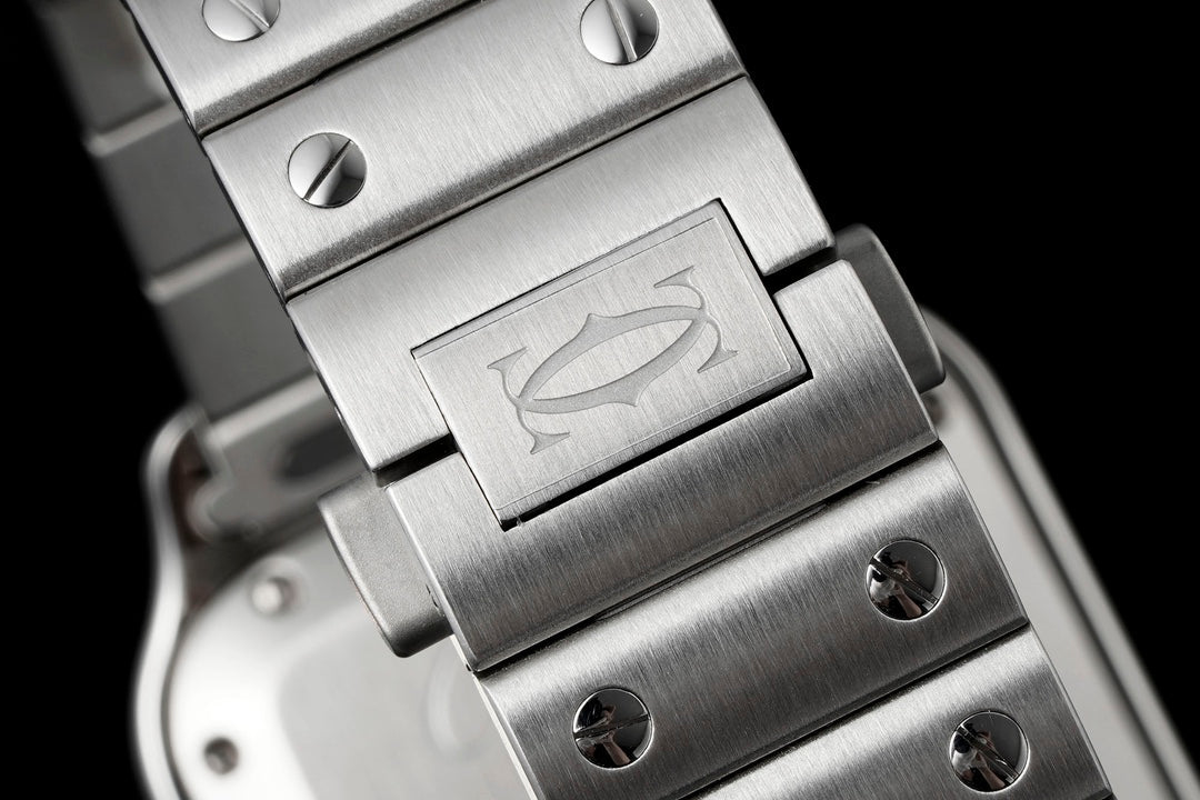 SANTOS MEDIUM MODEL DE CARTIER WATCH SILVER CASE WITH NAVY BLUE DIAL