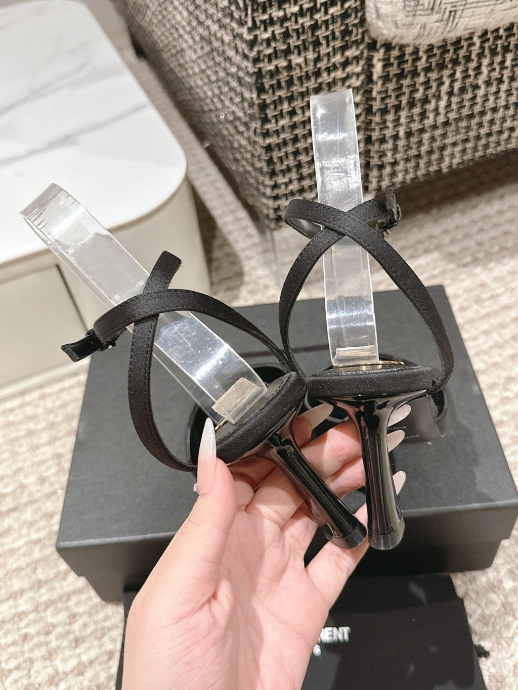 HIGH-HEELED SLINGBACKS SANDAL 7 CM IN BLACK SILK