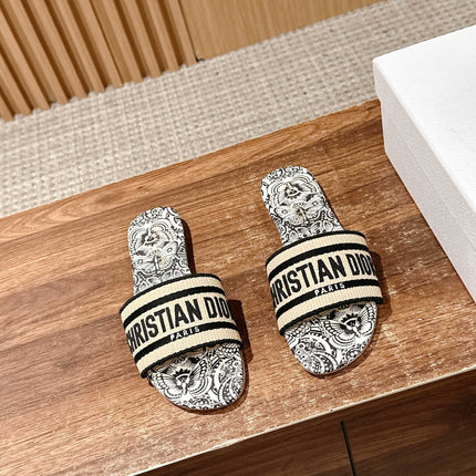 DIOR 26S D-CLUB EMBROIDERED SLIDES IN BLACK TOILE DE JOUY
