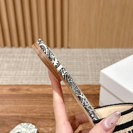 DIOR 26S D-CLUB EMBROIDERED SLIDES IN BLACK TOILE DE JOUY
