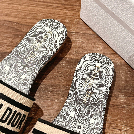 DIOR 26S D-CLUB EMBROIDERED SLIDES IN BLACK TOILE DE JOUY