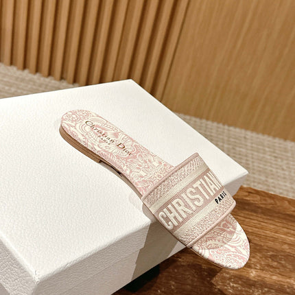 DIOR 26S D-CLUB EMBROIDERED SLIDES IN PINK TOILE DE JOUY