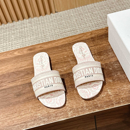 DIOR 26S D-CLUB EMBROIDERED SLIDES IN PINK TOILE DE JOUY
