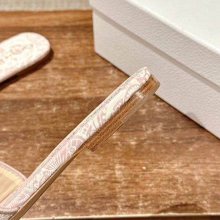 DIOR 26S D-CLUB EMBROIDERED SLIDES IN PINK TOILE DE JOUY