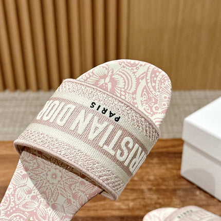DIOR 26S D-CLUB EMBROIDERED SLIDES IN PINK TOILE DE JOUY