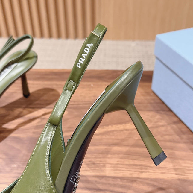 PRADA 26S SLINGBACK PUMPS IN OLIVE GREEN CALFSKIN