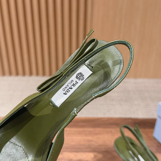 PRADA 26S SLINGBACK PUMPS IN OLIVE GREEN CALFSKIN