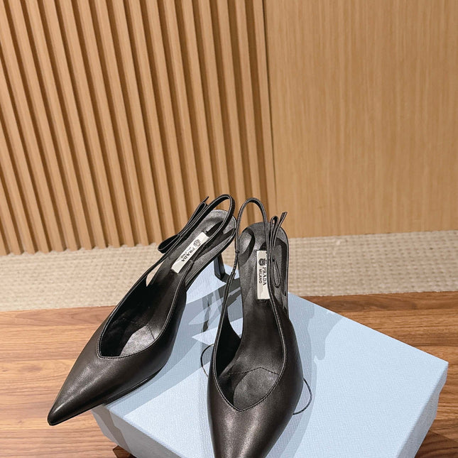 PRADA 26S SLINGBACK PUMPS IN BLACK CALFSKIN