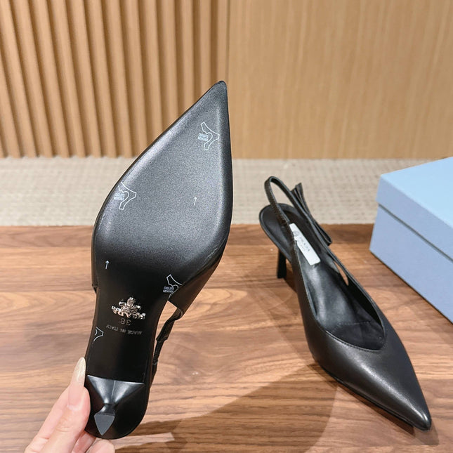 PRADA 26S SLINGBACK PUMPS IN BLACK CALFSKIN