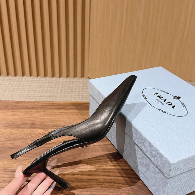 PRADA 26S SLINGBACK PUMPS IN BLACK CALFSKIN
