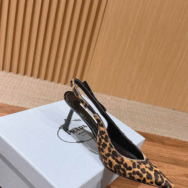 PRADA 26S SLINGBACK POINTED HEELS IN LEOPARD PRINT PONY HAIR