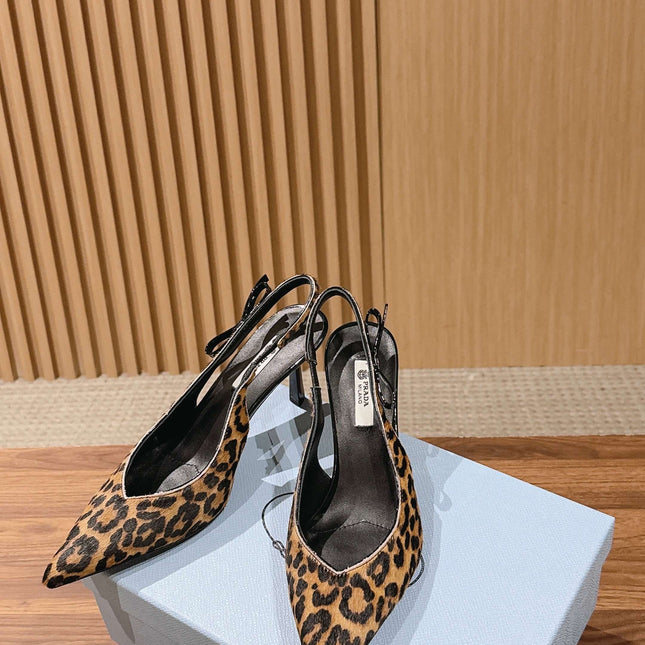 PRADA 26S SLINGBACK POINTED HEELS IN LEOPARD PRINT PONY HAIR
