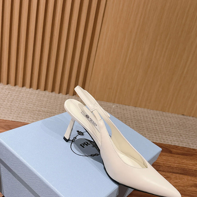 PRADA 26S SLINGBACK PUMPS IN WHITE CALFSKIN