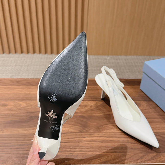 PRADA 26S SLINGBACK PUMPS IN WHITE CALFSKIN