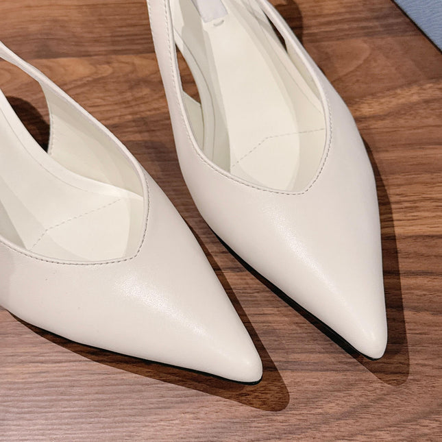 PRADA 26S SLINGBACK PUMPS IN WHITE CALFSKIN