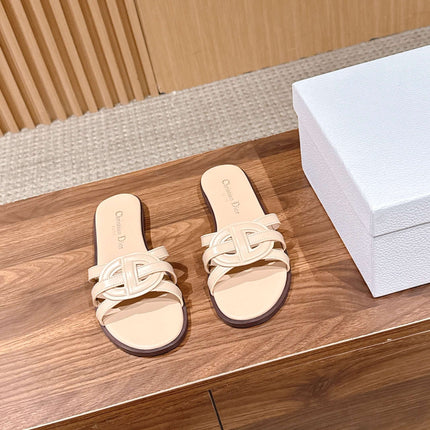 DIOR 26S SLIDE SANDALS IN BEIGE CLUB WOVEN CALFSKIN