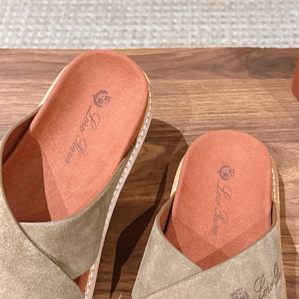 LP 26S CROSS STRAP SLIDES SANDAL IN OLIVE BROWN SUEDE
