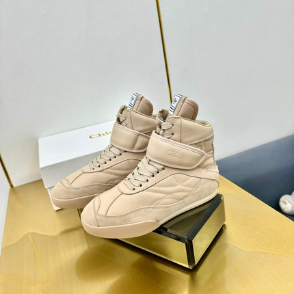 CHLOE 26S HIGH-TOP SKATE SNEAKERS IN BEIGE CALFSKIN AND SUEDE