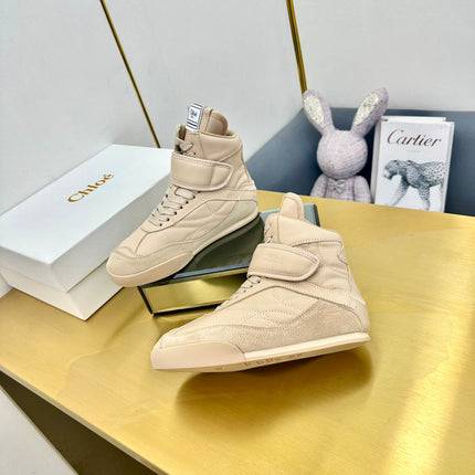 CHLOE 26S HIGH-TOP SKATE SNEAKERS IN BEIGE CALFSKIN AND SUEDE