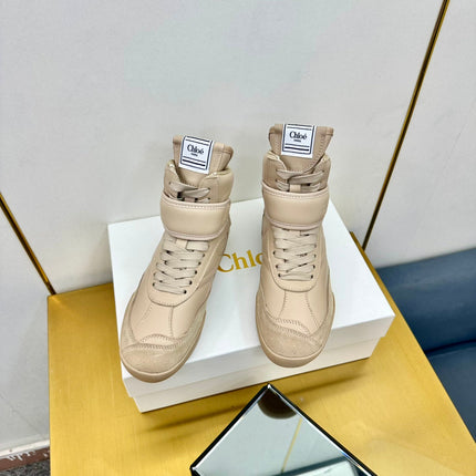CHLOE 26S HIGH-TOP SKATE SNEAKERS IN BEIGE CALFSKIN AND SUEDE