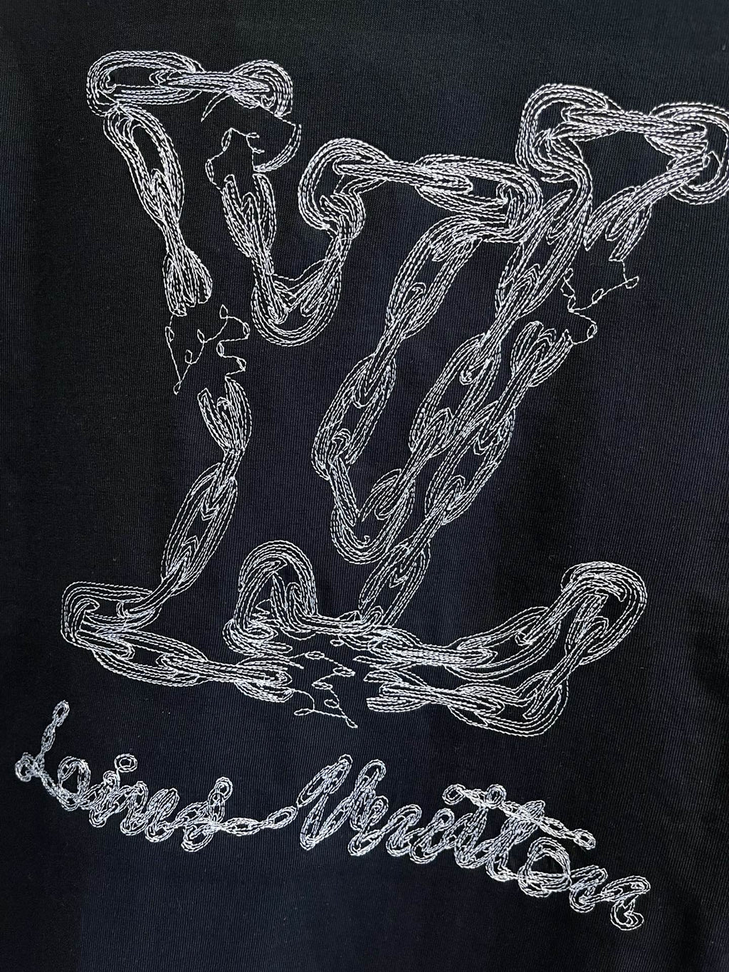 LV BLACK COTTON T-SHIRT EMBROIDERED LOGO 238862