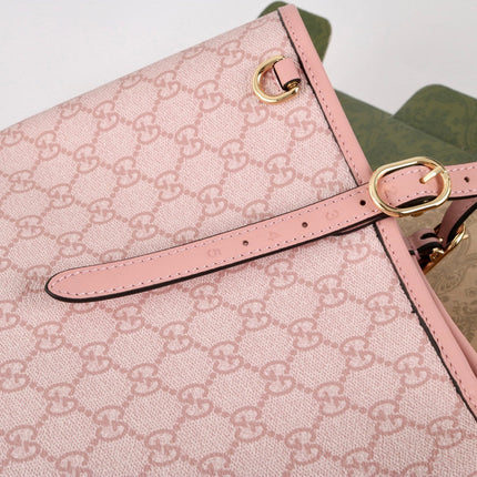 GUCCI 26S TOTE BAG 38 IN PINK CANVAS AND CALFSKIN TRIM